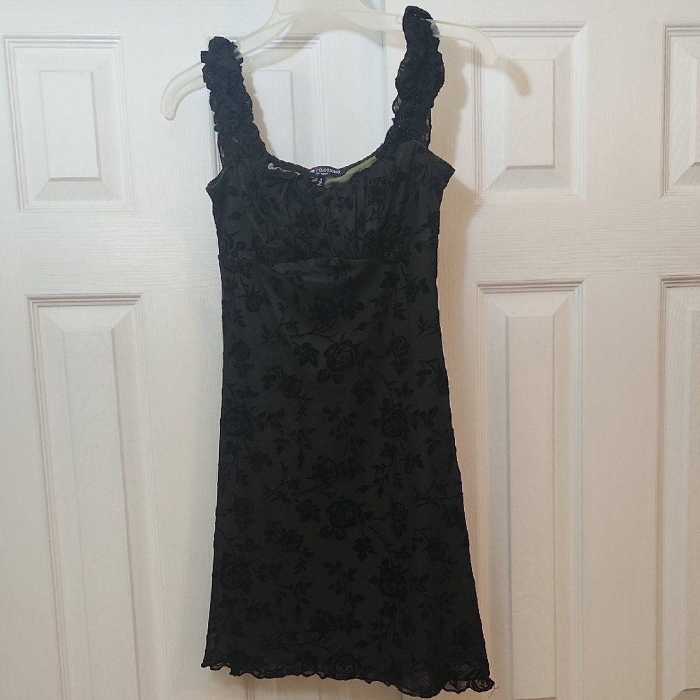 One Clothing Black Lace Chemise with Scalloped Trim